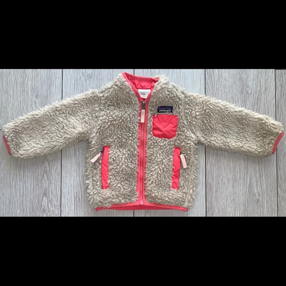 Patagonia Kids Cream Sherpa Jacket with Coral Trim